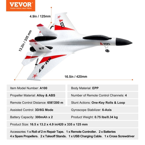 RC Plane, 2.4GHZ 4 Channel Remote Control Airplane with 6-Axis Gyro